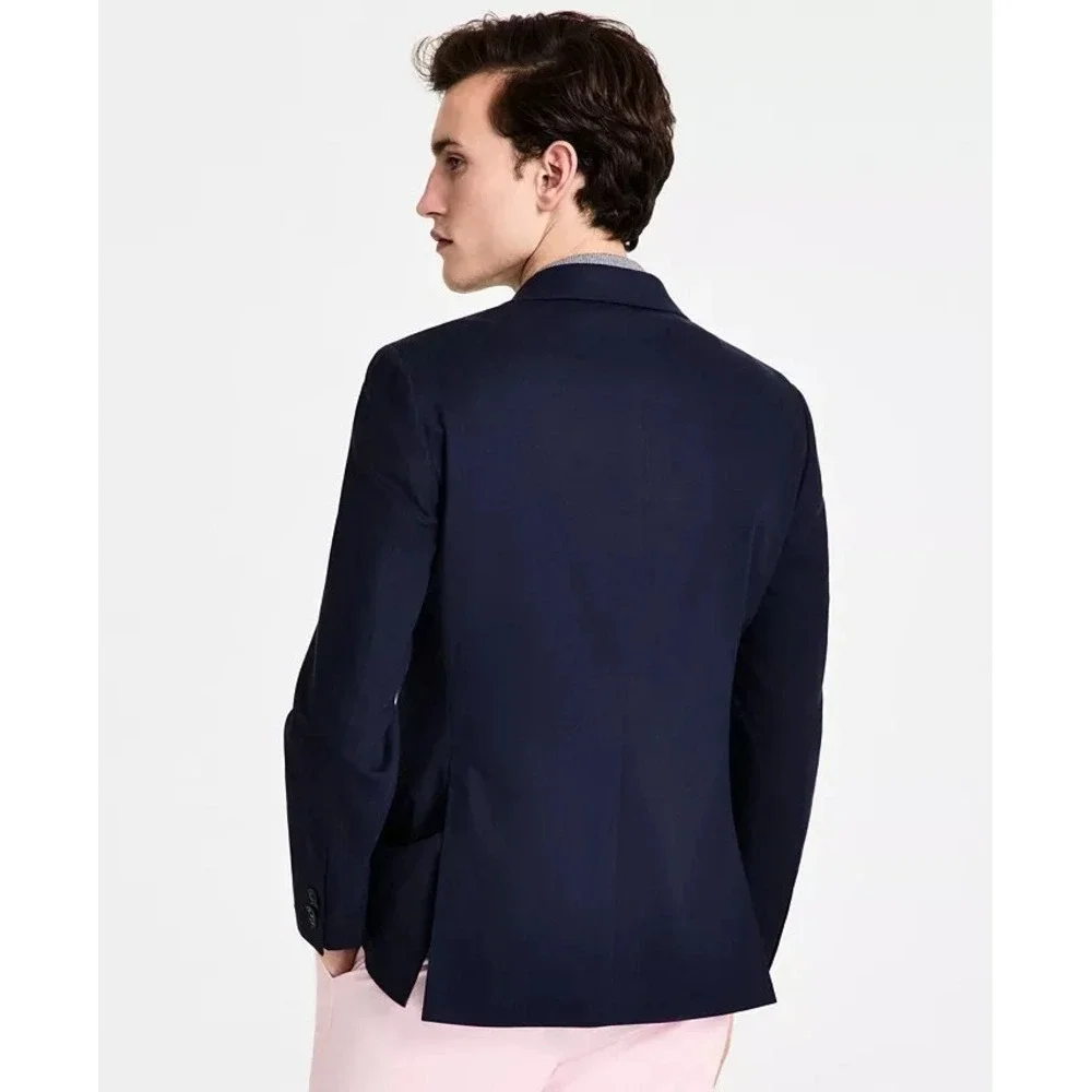Tommy Hilfiger Mens Modern-Fit Suit Jacket 42L Linen Navy Blue